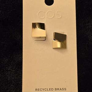 COS Shiny Gold Square Earrings Recycled Brass